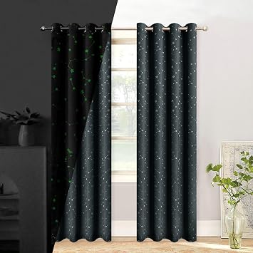 Blackout Curtains for Bedroom,Black Out Curtains for Living Room,Room Darkening Curtains 84 inch Curtains,Glow in The Dark Blackout Curtains,52 Wide,Bedroom Curtains,Dark Grey,Star,2 Panels