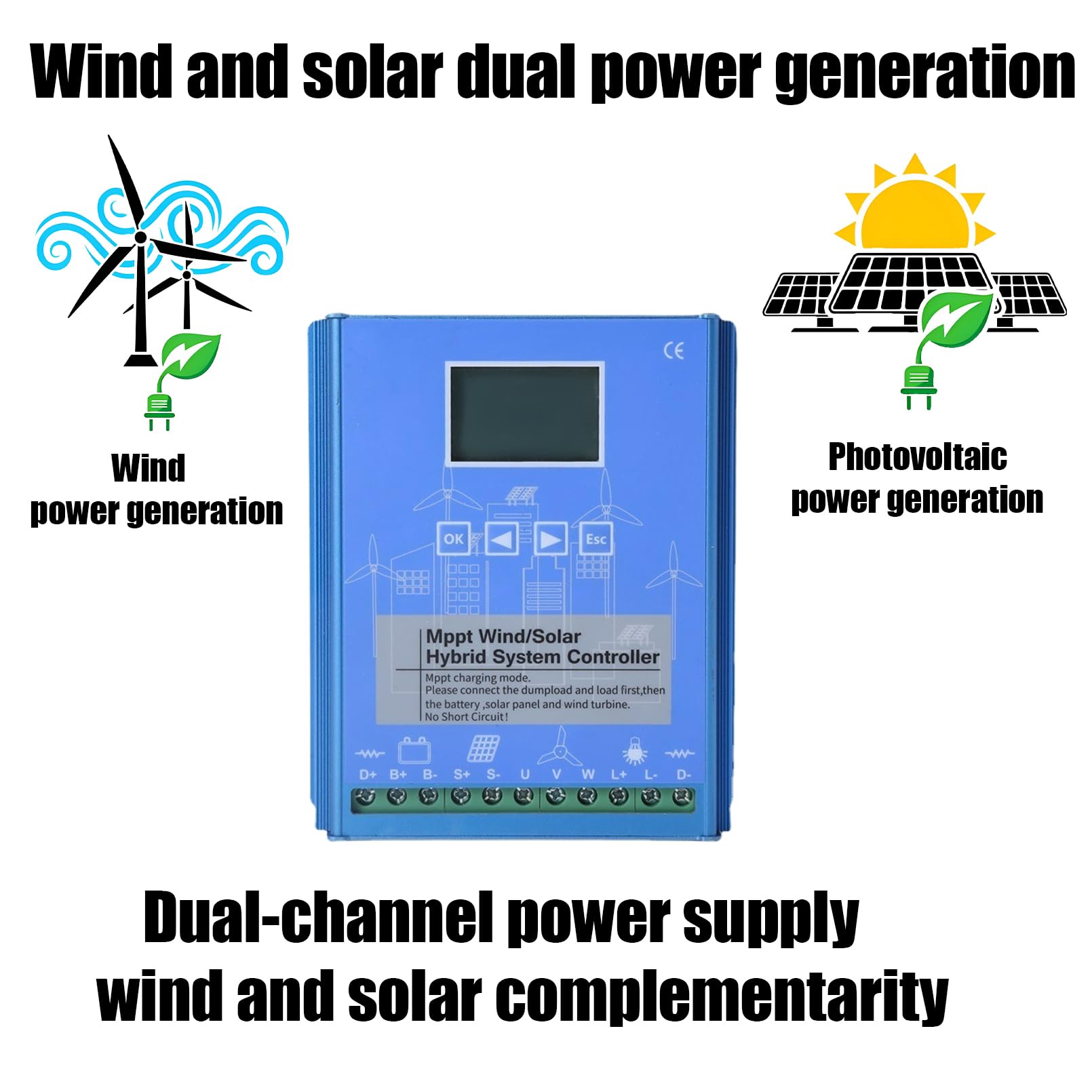 Hybrydowy regulator ładowania Wind Solar MPPT Boost Regulator z wyświetlaczem LCD do zastosowań zewnętrznych