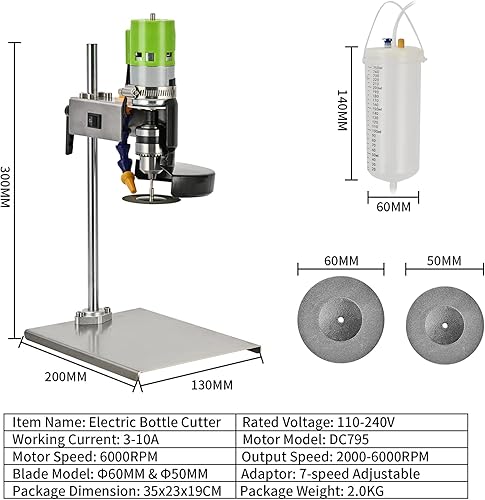 Miniatura 2 de DIYAREA Cortador eléctrico de botellas de vidrio de 150 W, 6000 rpm, cortador de botellas de vid DIY con 8 piezas de hoja abrasiva de esmeril para