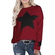 shermie Womens Star Graphic Sweaters Long Sleeve Crew Neck Casual Pullover Sweater