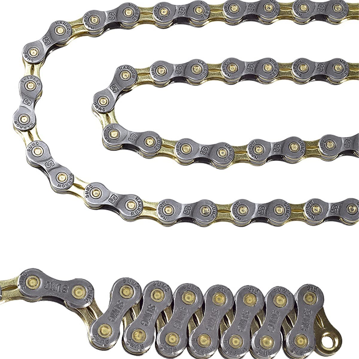 BATLAM Fahrradkette 8/9-fach Fahrradkette Hochfeste Legierung Mountain Road Bike Schaltkette Zubehör MTB BMX Fahrrad (Color : Grey Gold, Size : 9S) (Gray Gold 8S)