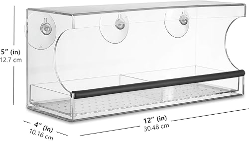 Miniatura 3 de Comedero transparente para pájaros, ventosas extrafuertes, bandeja de semillas extraíble con agujeros de drenaje para mantener las semillas secas,