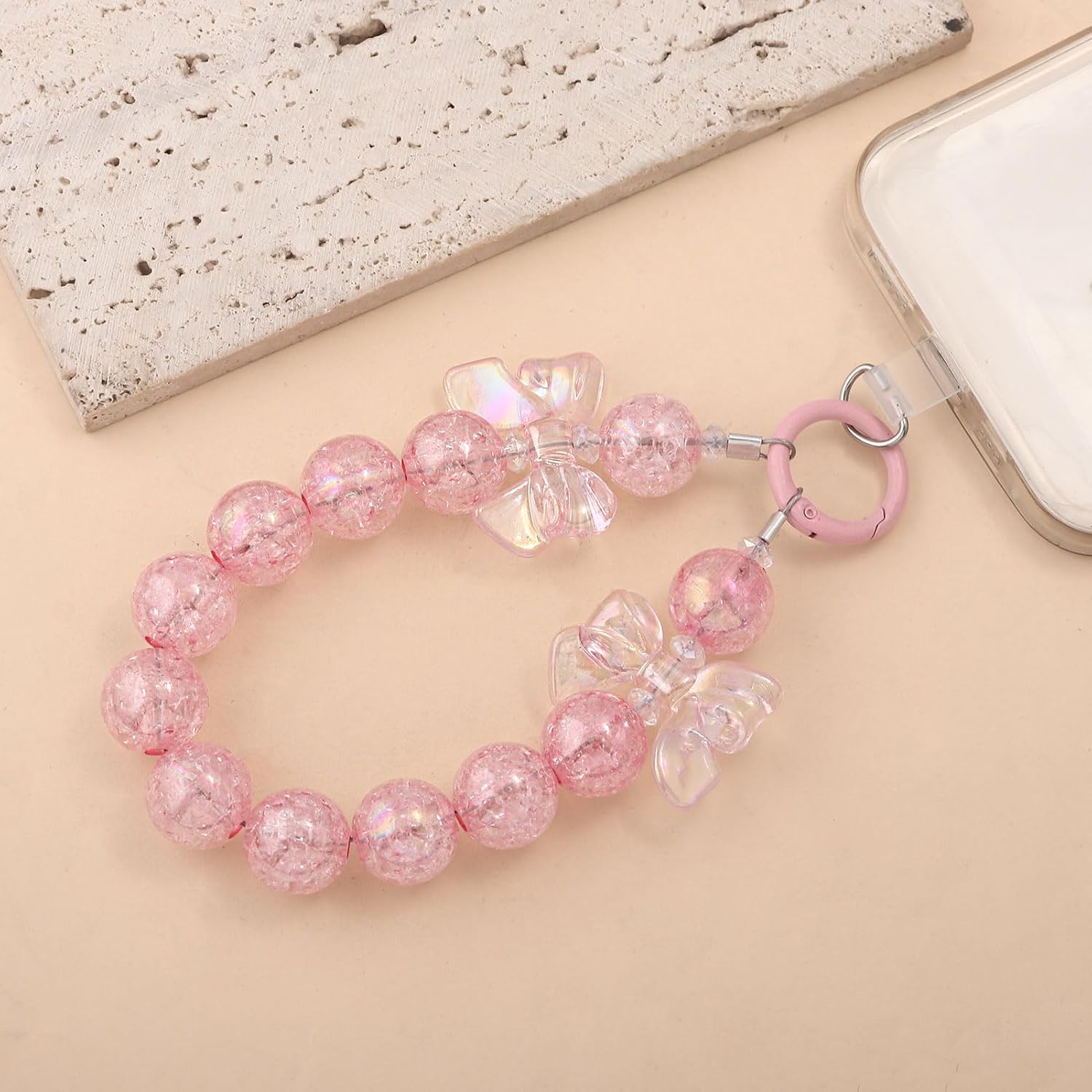 Beaded Phone Charm Wrist Strap - Cute Cellphone Case Camera Bow Wristlet Keychain with Tether Tab, Sparkly Purse Bag Accessories for Women
