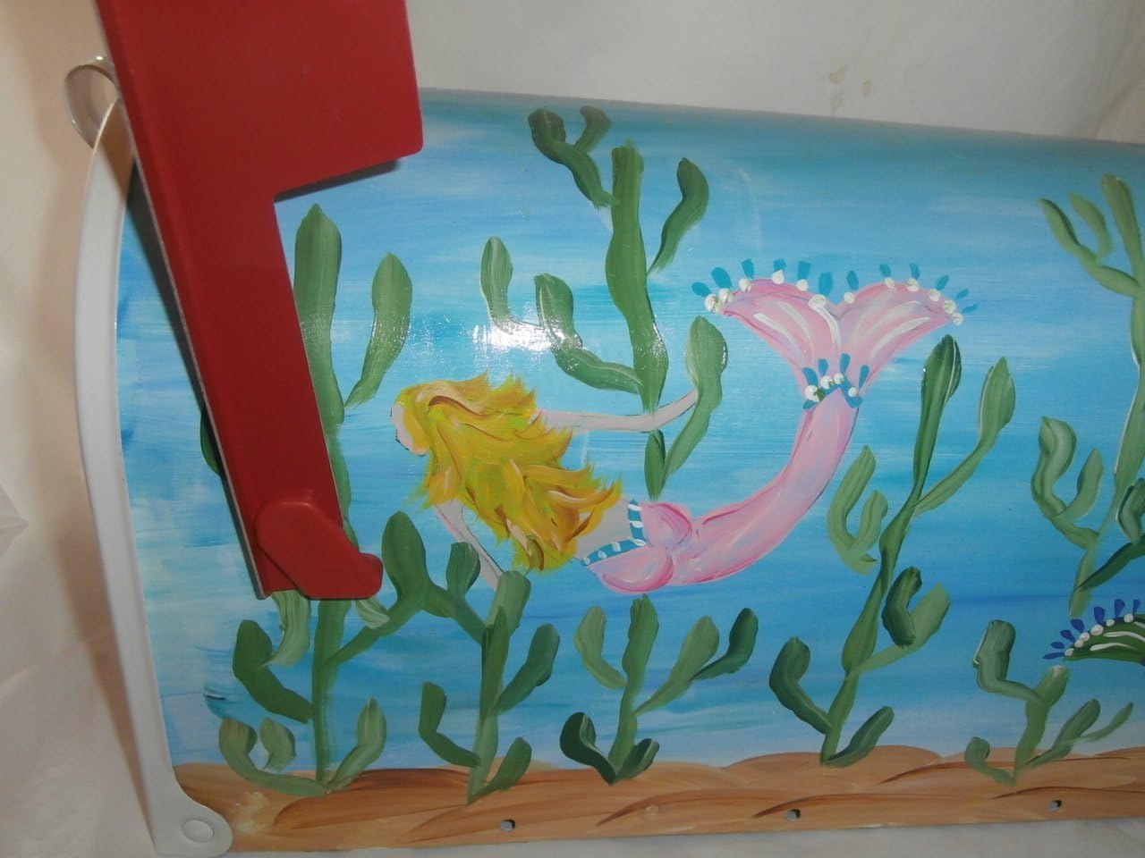 Hand painted standard metal mailbox in mermaids.