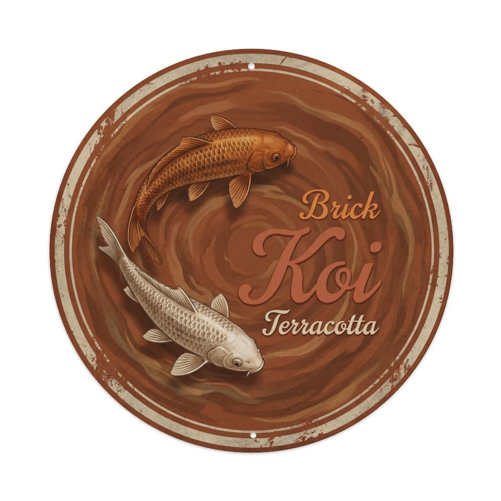 Koi Fish Brick Terracotta Waters Orange Brown Earthy Rustic Metal Tin Sign
