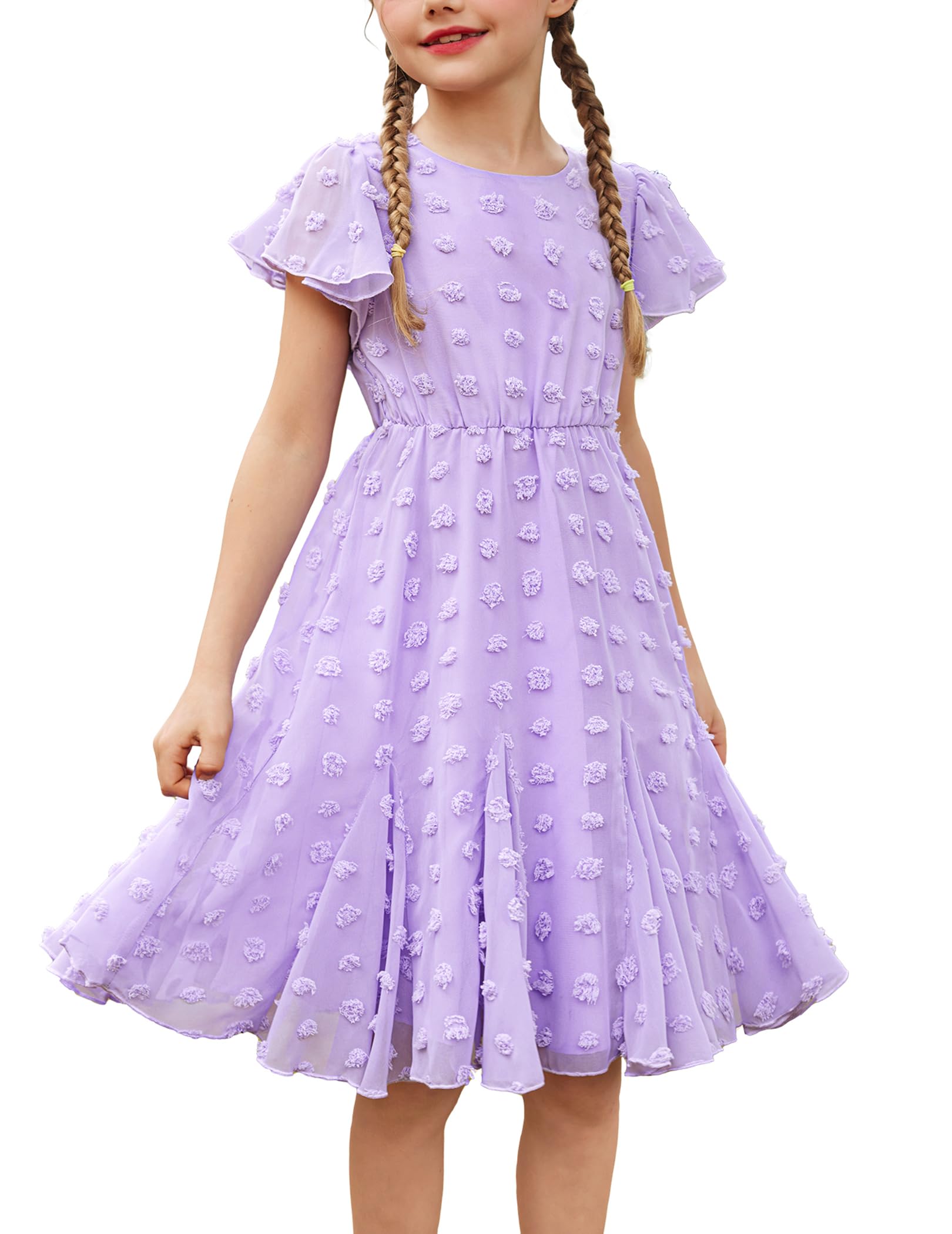 Flypigs Abiti da Bambina a Maniche Corte Abito da Principessa per Ragazza A-Line Elegante Abito da Sposa per Feste Tinta Unita Completi Scolastici Abbigliamento per Bambine 3-12 Anni