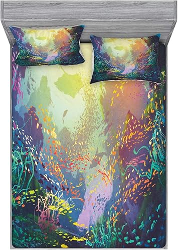 Miniatura 229 de Ambesonne - Juego de sábanas bajeras y fundas de almohada, diseño clásico botánico, plantas de jardín vintage, juego de 3 piezas con estampado