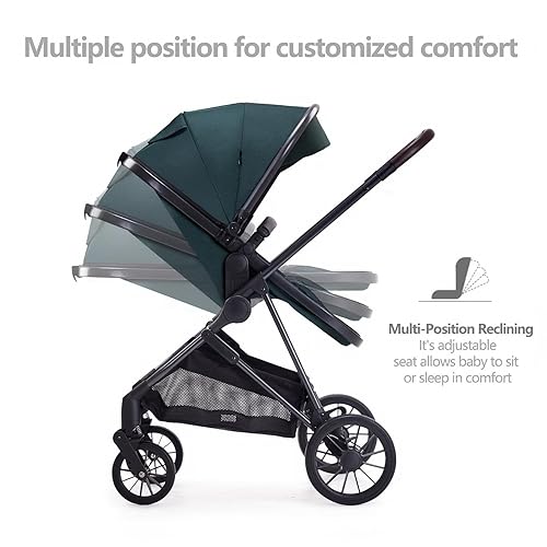 Miniatura 3 de Cochecito de bebé recién nacido Cochecito convertible 2 en 1 con asiento reversible Cochecito plegable de aleación de aluminio antigolpes para