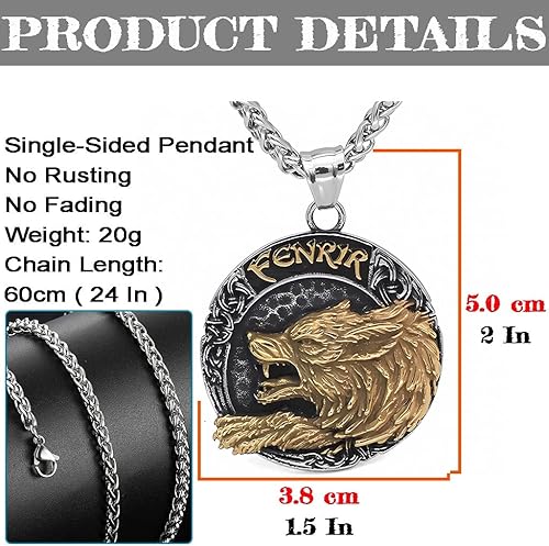 Vista 2 de PBTMCD Collar con colgante de acero de titanio con símbolos vikingos, regalos vikingos vintage únicos para hombres, mitología nórdica, amuleto
