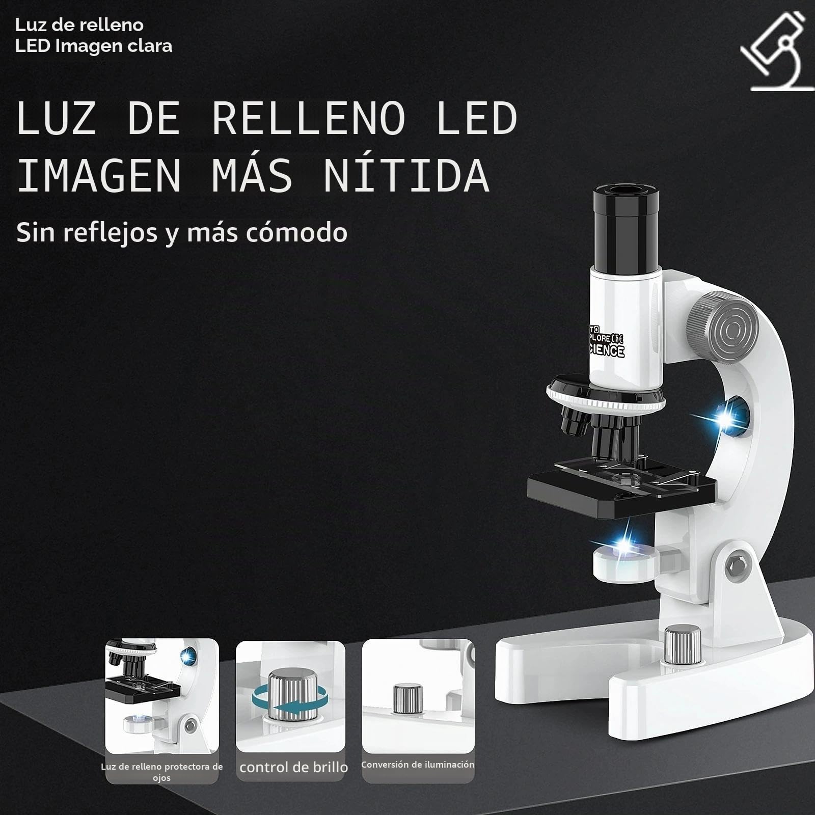 NMM Microscopio Educativo para Niños con Zoom hasta 4800X, Iluminación de Doble Luz, Material ABS (Deluxe-8611)