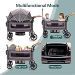 Luxury Wagon Stroller for 2 Kids & Cargo-Lightweight Foldable Travel Push Pull All-Terrain Double Wagon for 2 Toddlers with 5-Point Harness,Adjustable Handle,Canopy,Tray Table,Cup Holder