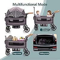 Vista 2 de Luxury Wagon Stroller for 2 Kids & Cargo-Lightweight Foldable Travel Push Pull All-Terrain Double Wagon for Newborn&Toddler with 5-Point