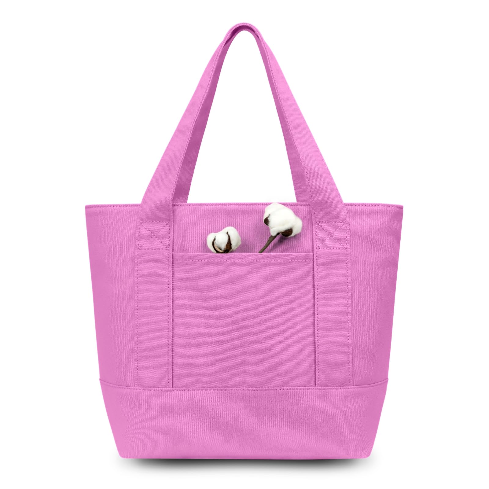 TOPDesign 1-Pack Small Canvas Tote Bag with an External Pocket, Reusable Bag, Top Zipper Closure, Daily Essentials (Light Purple)