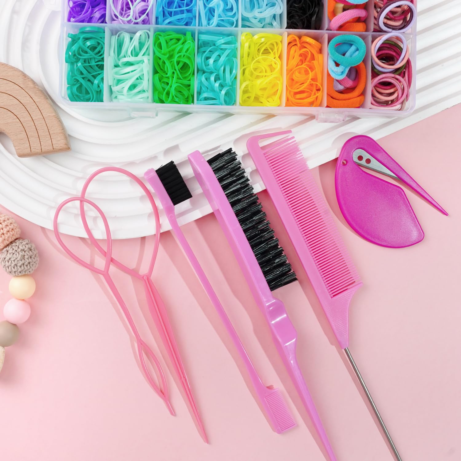 JOYOYO Set di accessori per capelli per bambini con scatola resistente, 1600 elastici per capelli per bambine, fermagli per capelli a scatto, piccoli fermagli per artigli, pettine a coda di spillo