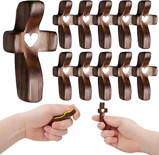 Andckcer 10pcs Thumb with Heart Handmade Handheld Wooden Cross My Heart Christian Gift Anxiety Relief Stress Reduction Prayer Pocket Cross (10 White)