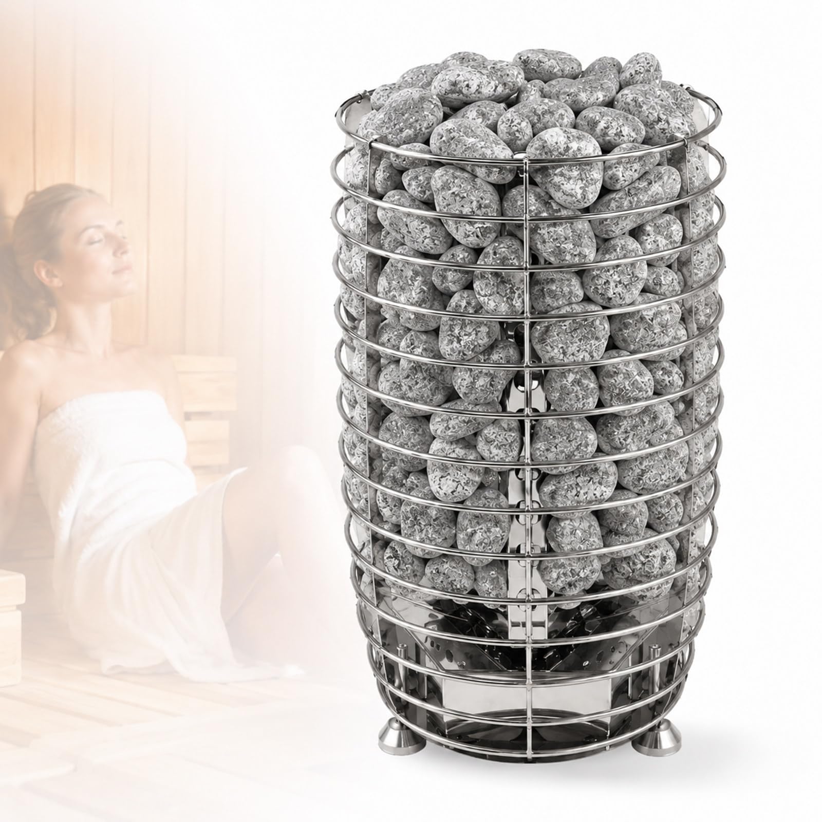 Poêle de Sauna Électrique, Panier à Pierres Ouvert, Inox, 3kW 15kW