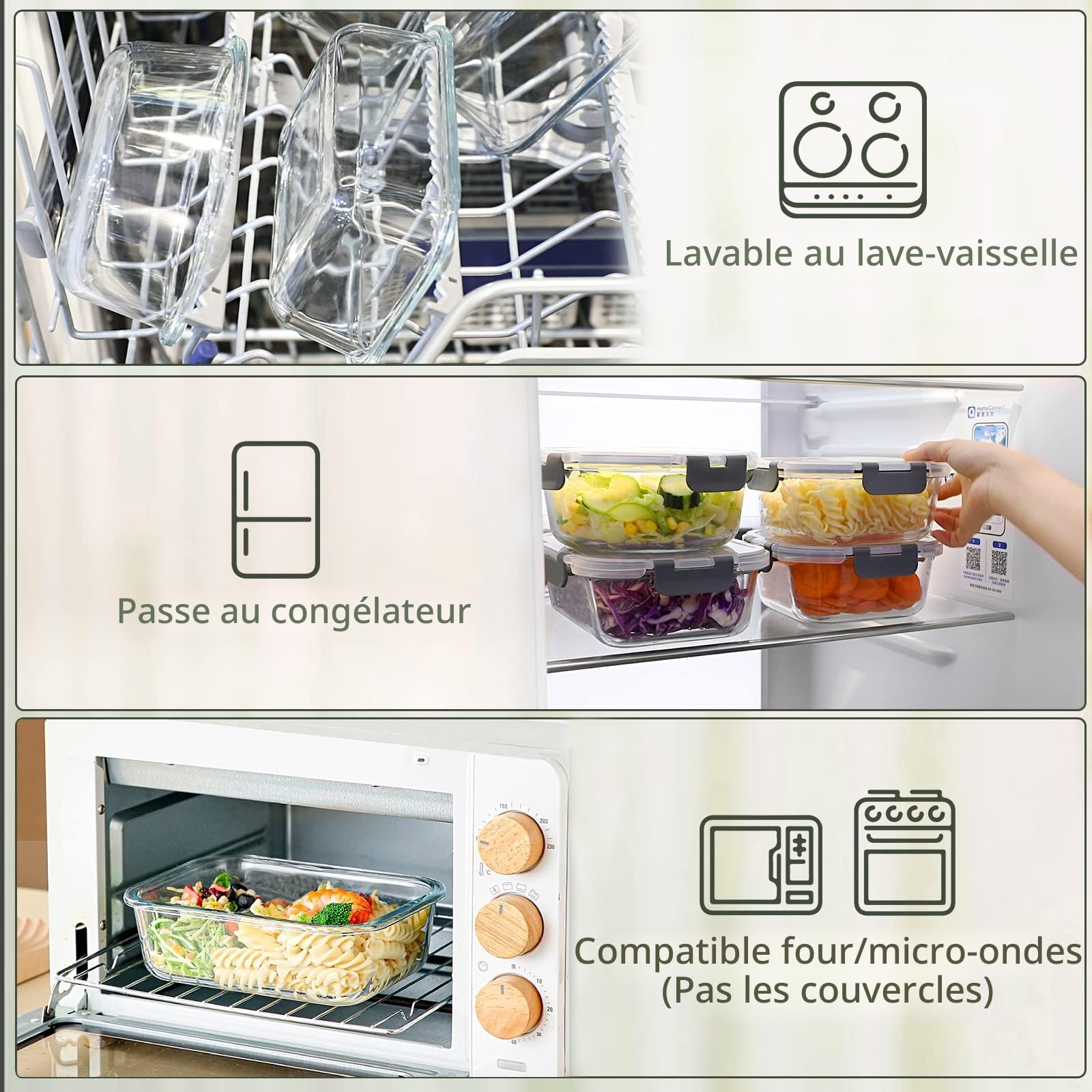 MCIRCO Lot de 10 boîtes de conservation en verre avec couvercles à verrouillage à vie hermétiques pour micro-ondes, four, congélateur et lave-vaisselle