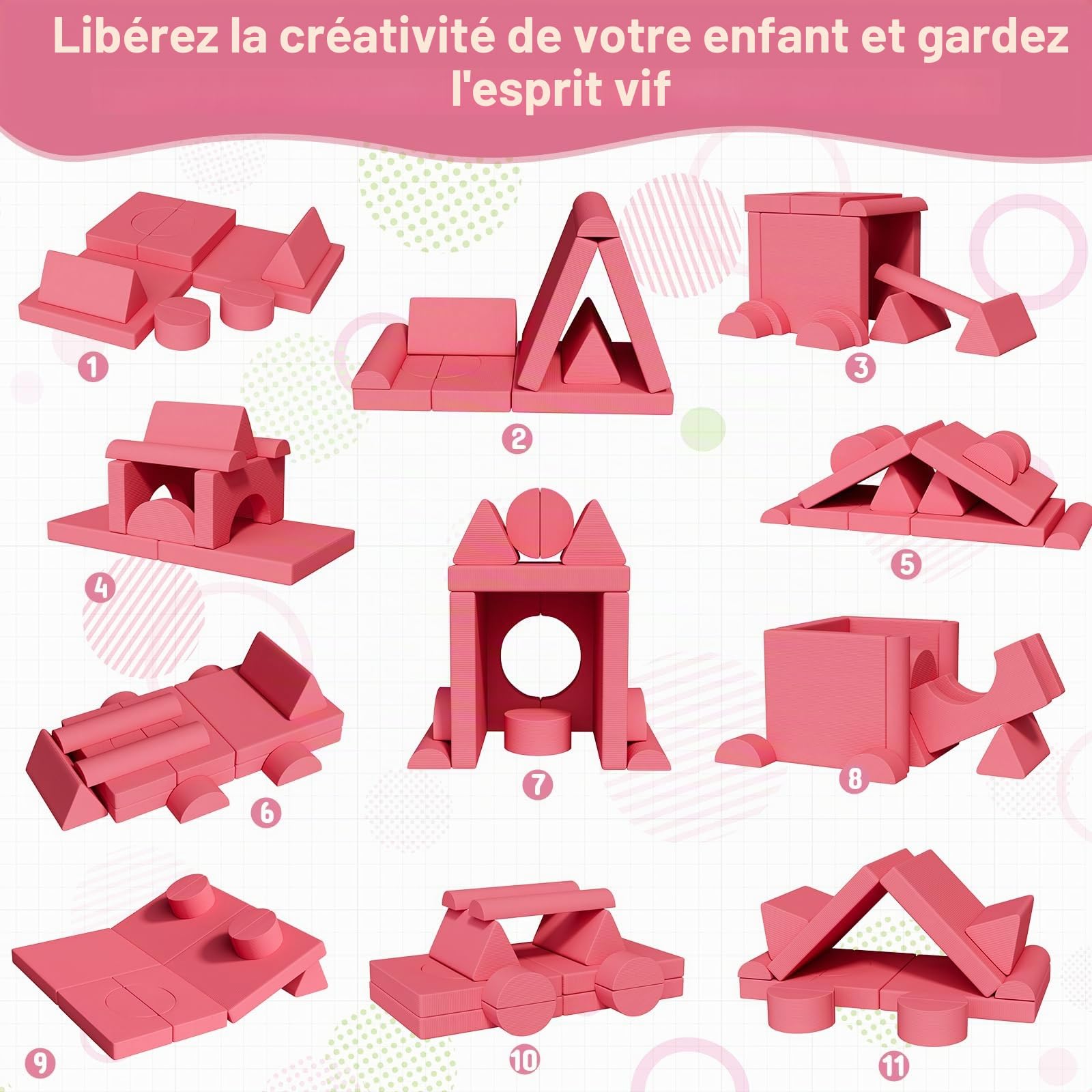 Clevich Canapé Modulable pour Enfants, Canape Enfant Convertible Confortable, Meubles de Chambre et de Salle de Jeux pour Tout-Petits, Possibilités de Jeux Infinies, Velours Côtelé (Rose)