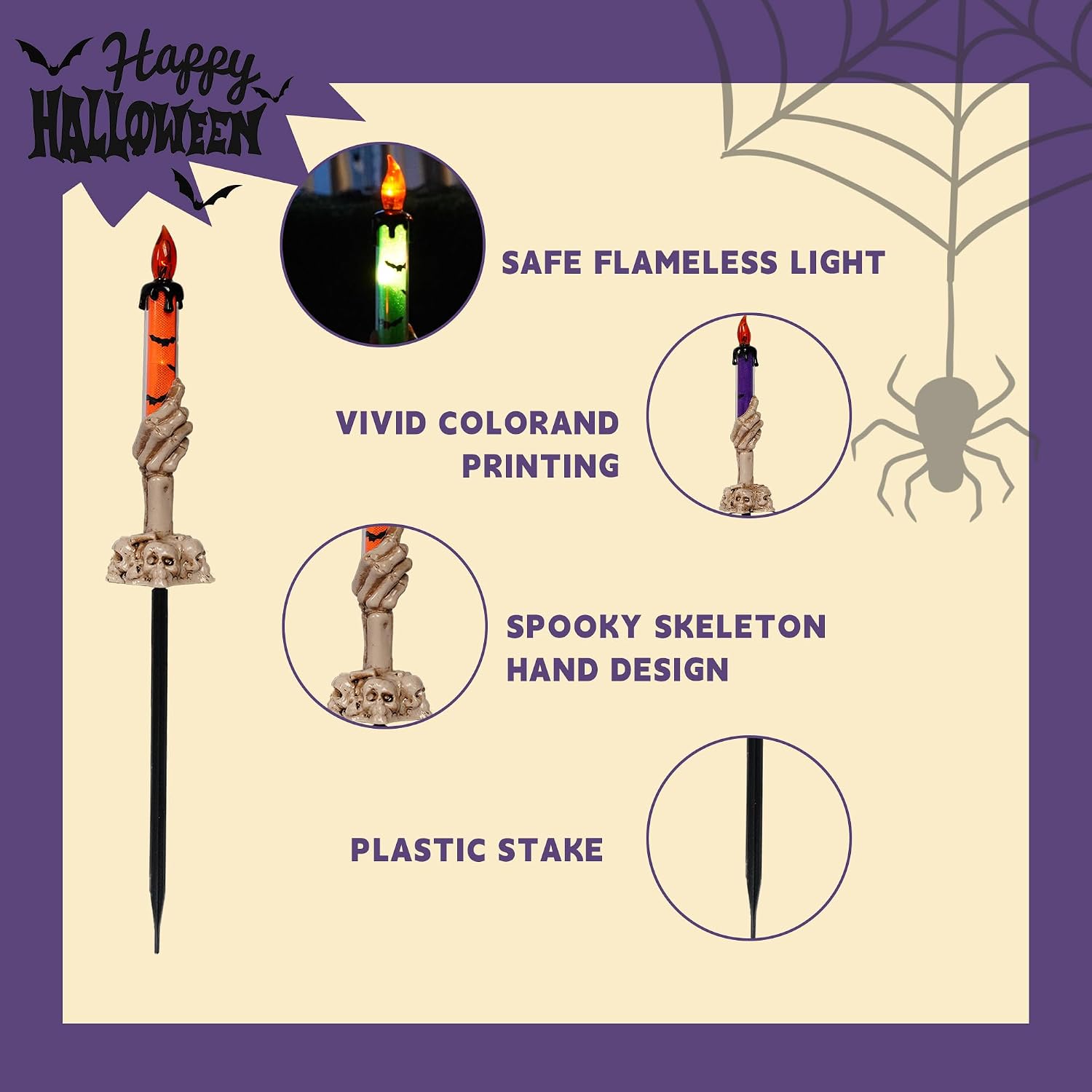 Dazzle Bright Halloween Decorations, 10 Pack Lighted Battery Operated Skeleton Hands Hold Candle with Stakes, Pathway Decor for Indoor Outdoor Party Home Garden image 5