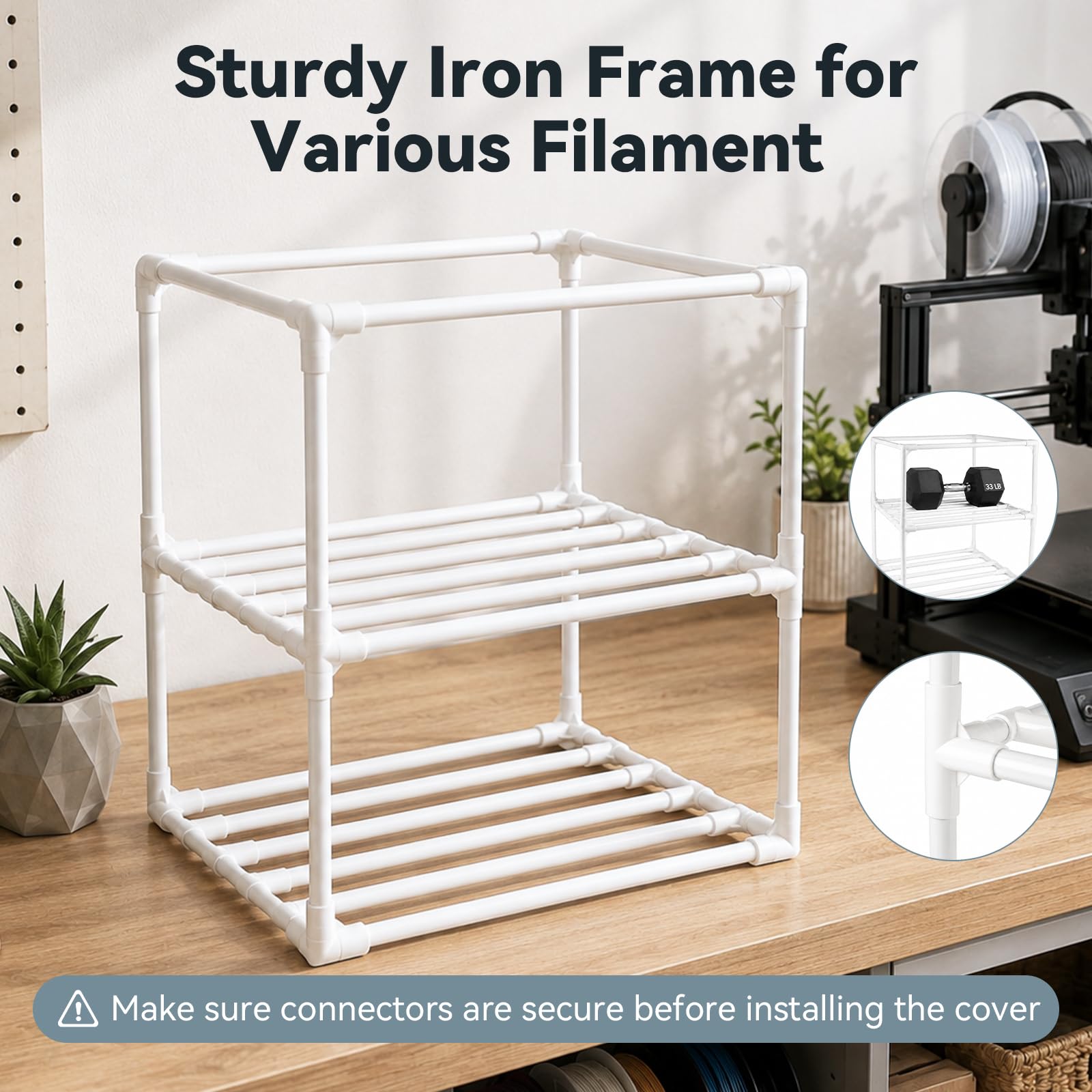 Contenitore per filamenti 3D, scaffale in metallo a 2 ripiani, copertura trasparente, ermetico e antipolvere, spazio per 20-24 rotoli, include 4 confezioni di gel di silice riutilizzabili, per PLA
