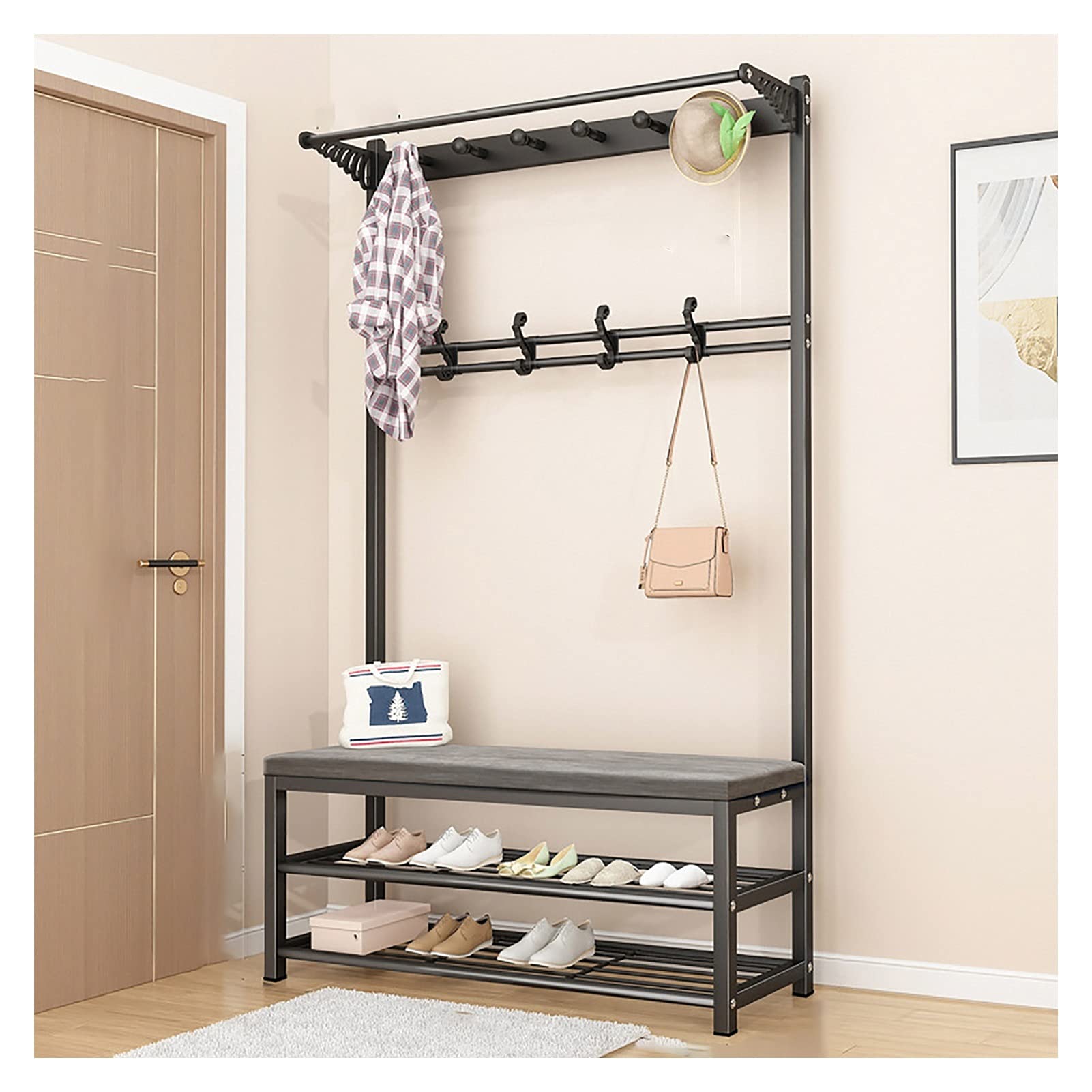 gray hall tree with bench