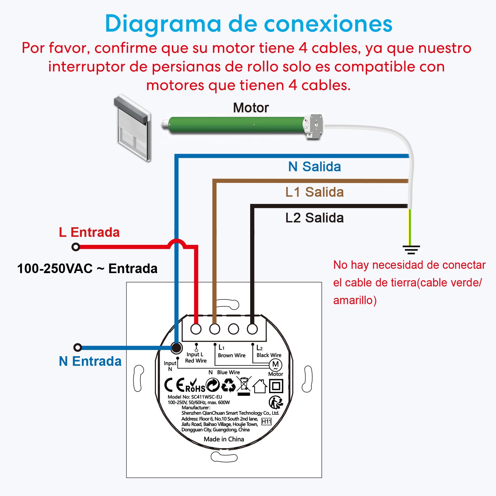 LoraTap Interruptor Persiana WiFi con Mando a Distancia RF, Interruptor Táctil de Pared para Cortina Eléctrica, Funciona con La Aplicación Smart Life, Compatible con Alexa y Google Home