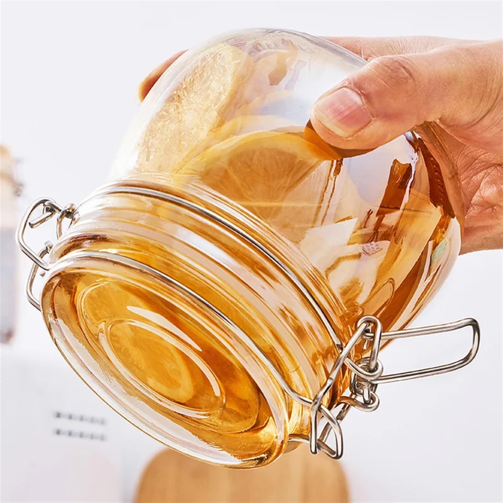 Marmeladengläser Luftdichtes Glasgefäß aus Bernsteinglas for Kaffee, Tee, Süßigkeiten, Gewürzbehälter, Honig, Marmeladenbehälter, Glasbehälter, Topf, Wohnkultur Einmachgläser(750ml)