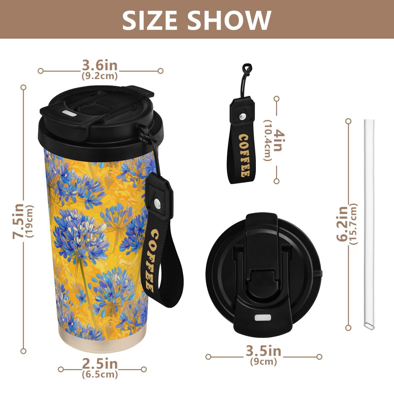 linqin Vasos de viaje de flores azules para mujer, taza de café con tapa, taza térmica de acero inoxidable para frío y calor, 17 onzas, a prueba de fugas