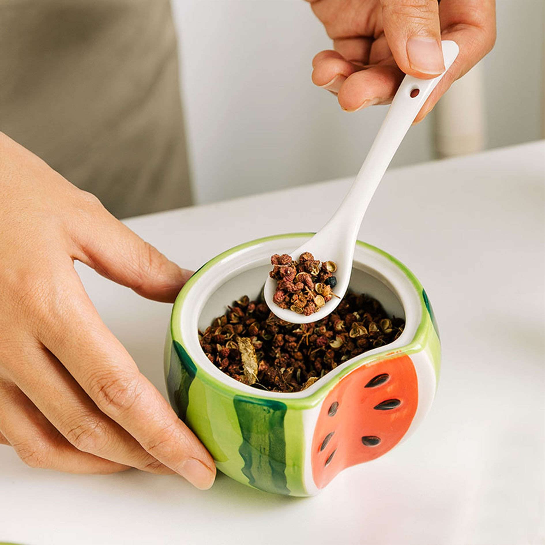 Récipient à Sucre for café, Petit déjeuner, thé de l'après-midi, sucrier en céramique, aux Fruits avec Couvercle et cuillère, Pot coloré, boîtes, Sug(Watermelon,3 Set of)