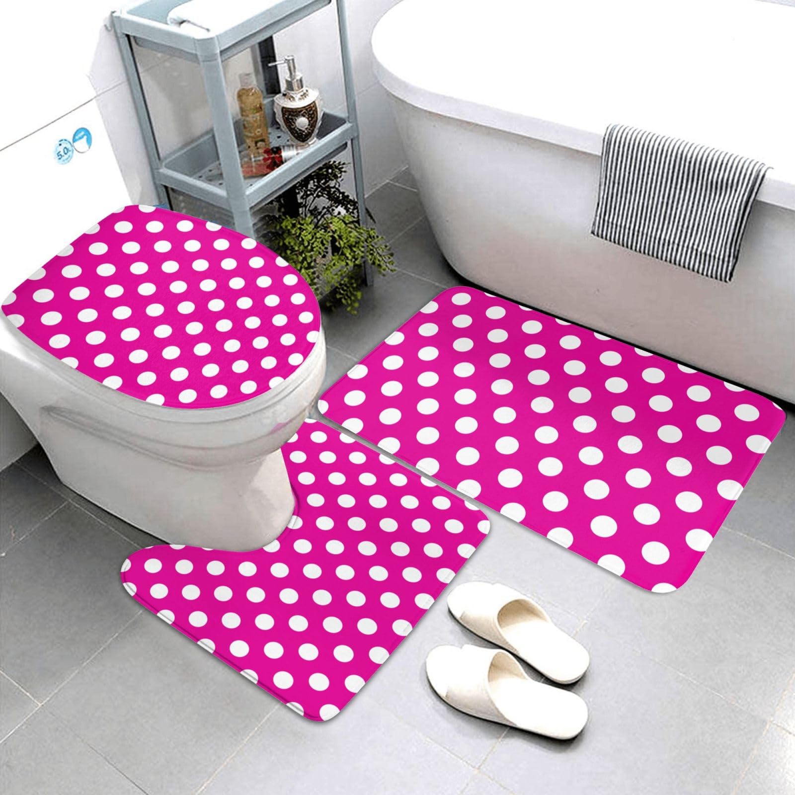 Tapis de salle de bain lot de 3 avec contour WC en U et tapis de douche doux