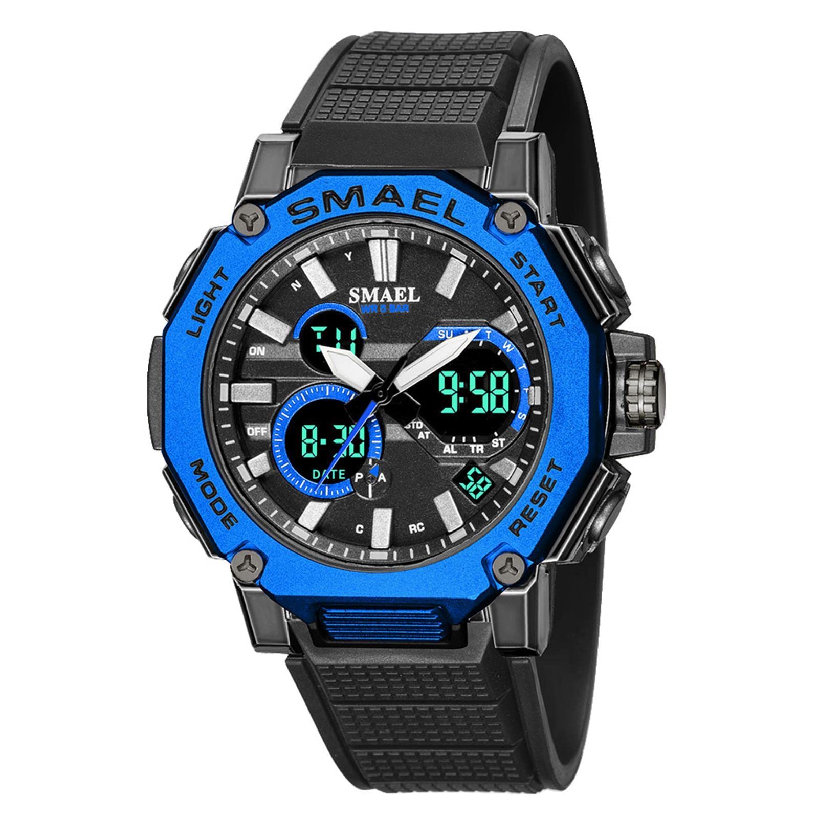 Montre Sport Homme Digital Numérique Étanche À 5ATM avec Chronographe Alarme LED Eclairage avec Compte À Lumineux/Minuterie
