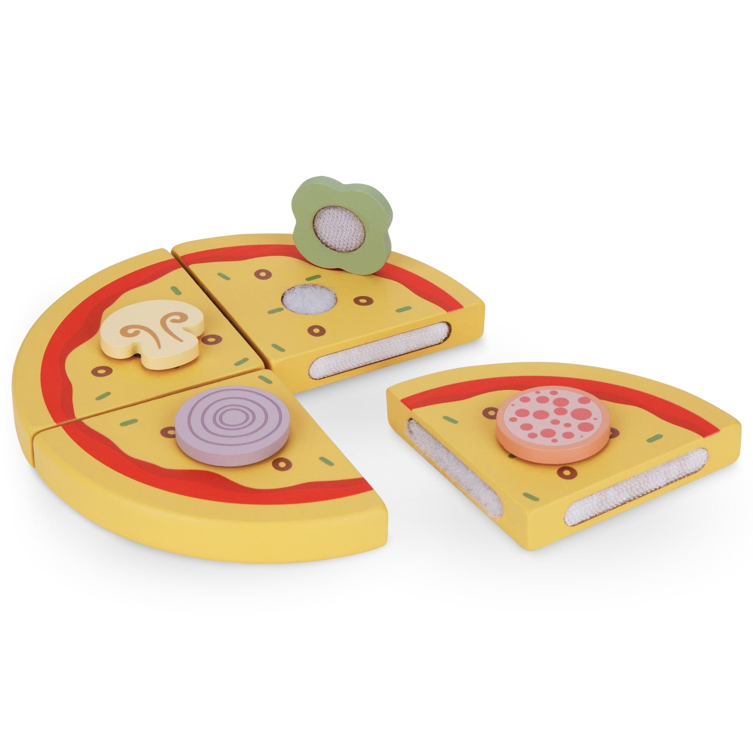 Mamabrum Set de Cuisson Pizza en Bois - Four, Morceaux de avec Velcro, Spatule, Coupe-Pizza - Jeu de Rôle Cuisine Italien 28,5 cm - Jouet Éducatif 3+ Ans (7 Pièces)