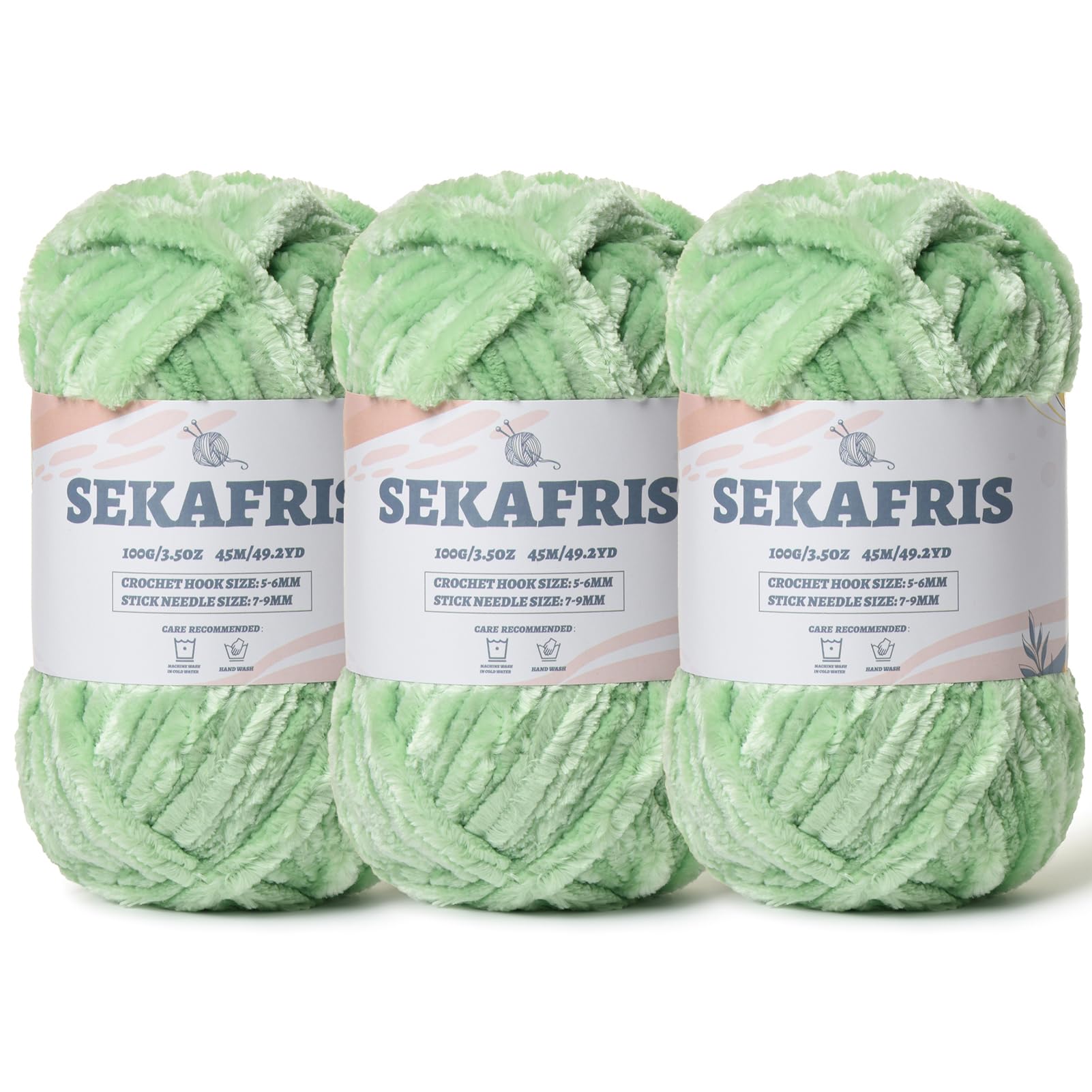 Chenille Velvet Soft Yarn Light Green 3 Pack
