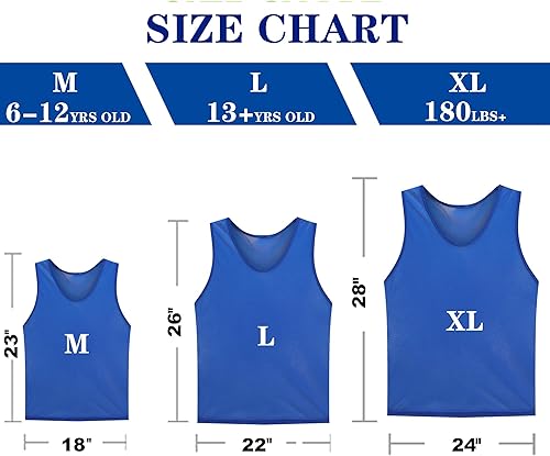 Miniatura 36 de Scrimmage - Chalecos de entrenamiento de equipo para niños, jóvenes y adultos, fútbol, baloncesto (paquete de 12)