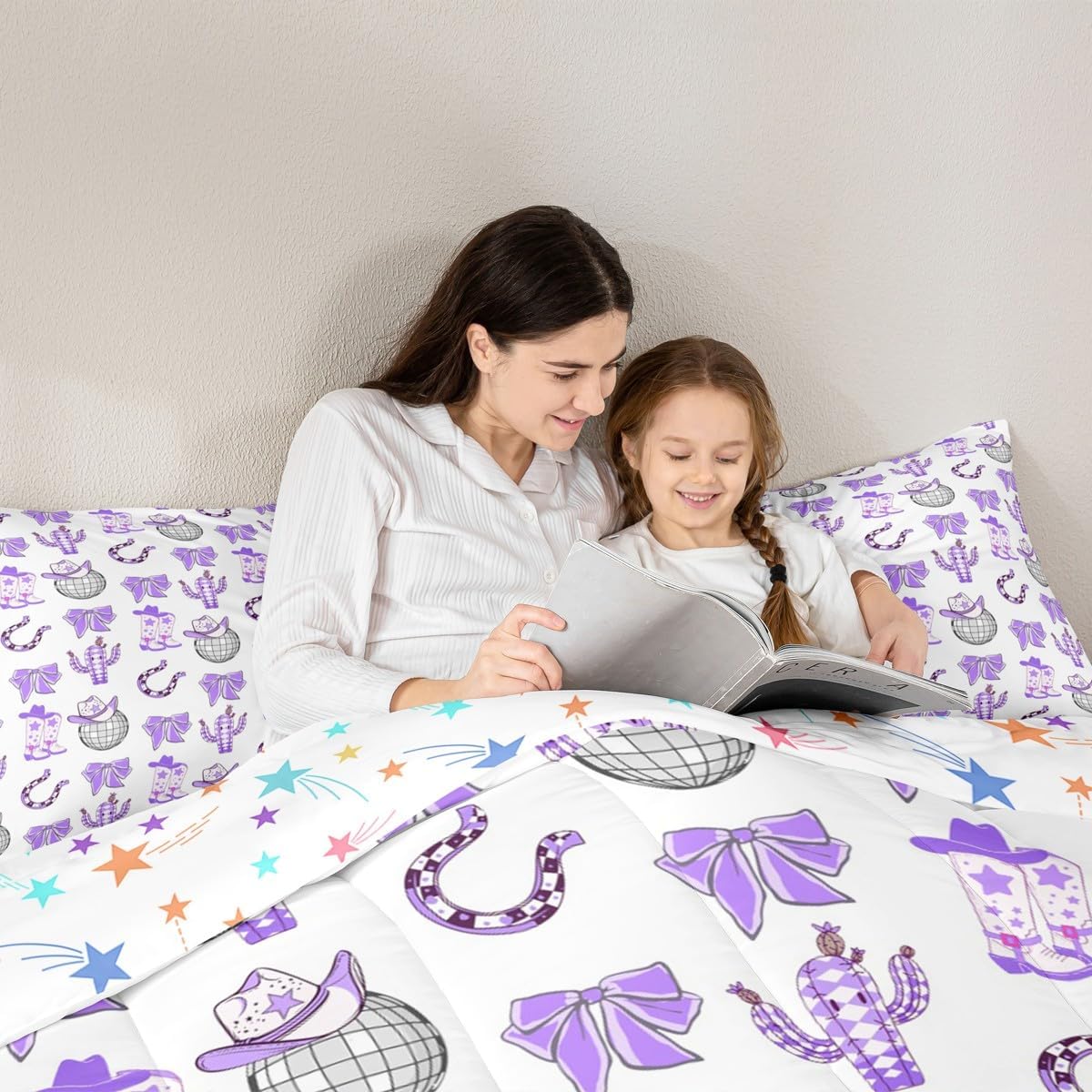 Feelyou Purple Western Comforter Set Toddler Size Wild West Cowboy Bedding Set for Boys Girls Children Rodeo Cowboy Style Duvet Quilt Room Decor Breathable Soft Microfiber All Season 2Pcs