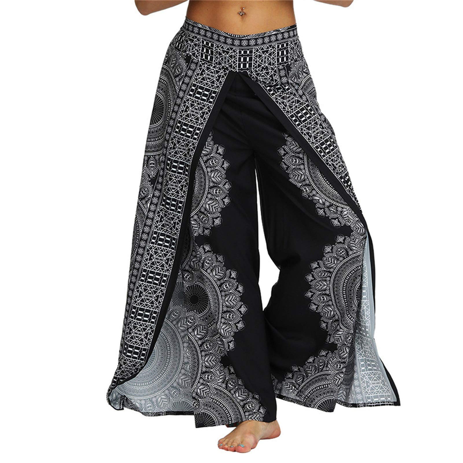 Vrouwen yoga broek workout legging, Dames High Split Wide Leg Palazzo Broek  Boho Hippie Harem Broek