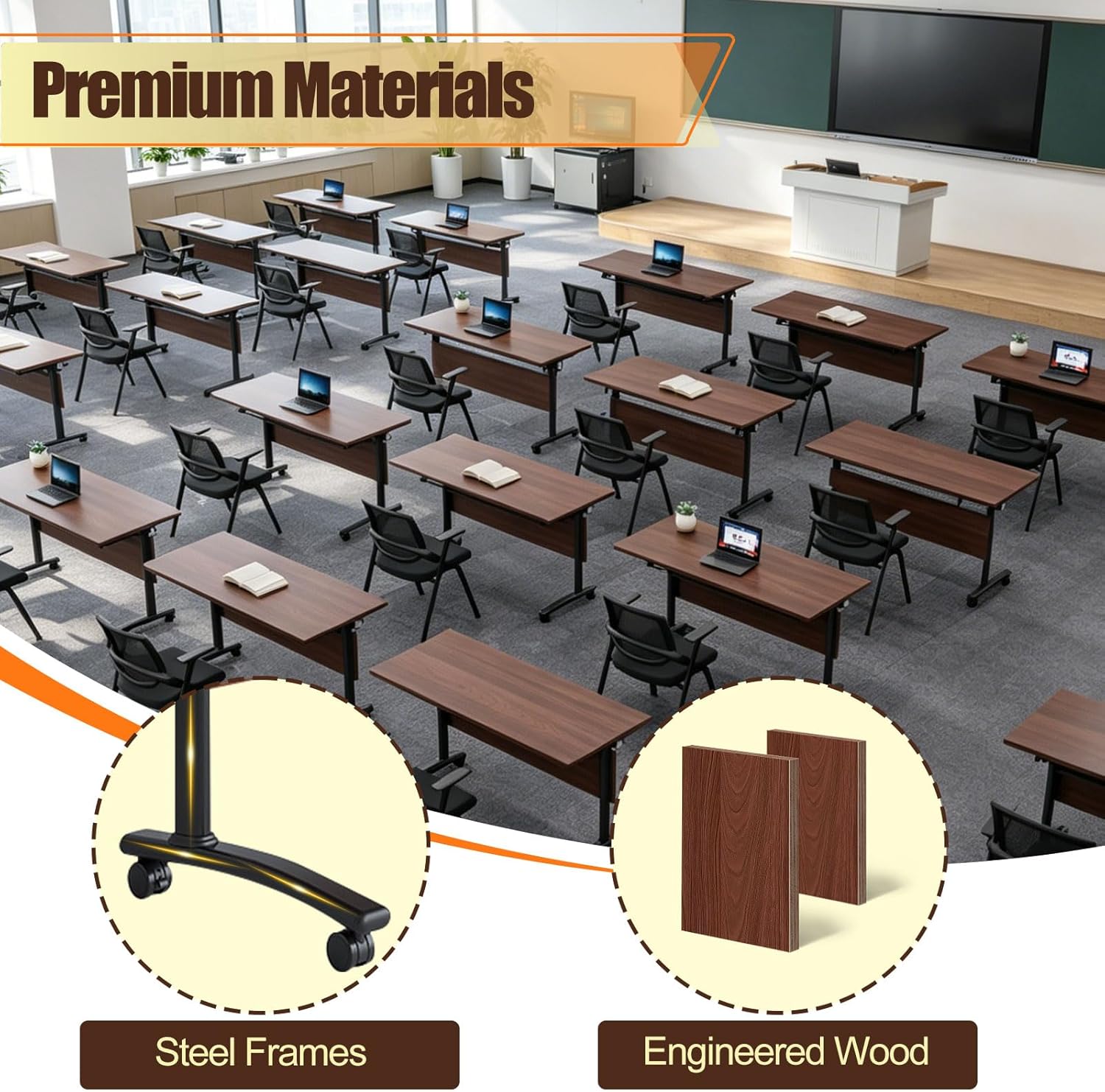 4 Pack Conference Table, Folding Conference Room Tables with Wheels,Modern Meeting Table,Flip Top Mobile Training Table for Office, Classroom