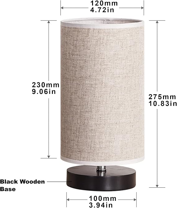 lifeholder Table Lamp, Bedside Nightstand Lamp, Simple Desk Lamp, Fabric Wooden Table Lamp for Bedroom Living Room Office Study, Cylinder Black Base