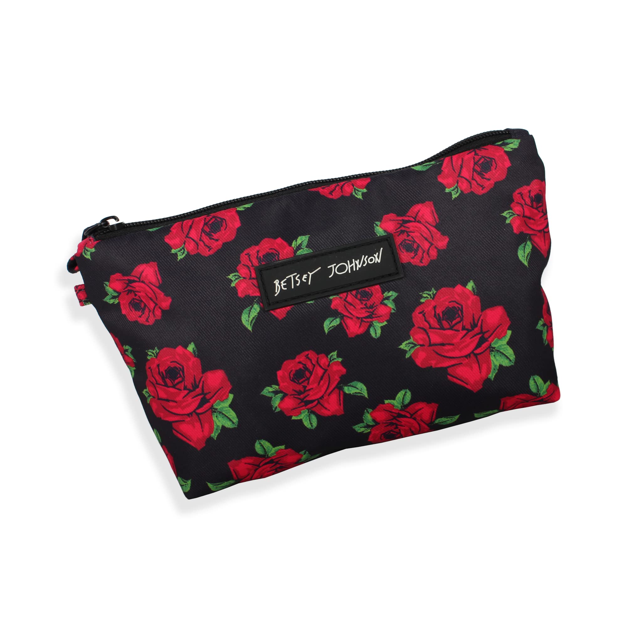 Betsey Johnson8.5 Inch Zipper Cosmetic Pouch Small Toiletry Bagââ‚¬â€œLightweight Durable Polyester Organizer with Inner Zipped Pocket Good For Makeup Accessories and Travel Needs (Covered Rose)