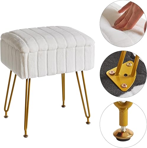 Miniatura 7 de IBUYKE Taburete con espacio de almacenamiento, reposapiés otomano, mesa auxiliar pequeña, con 4 patas de metal, con pies antideslizantes, para sala