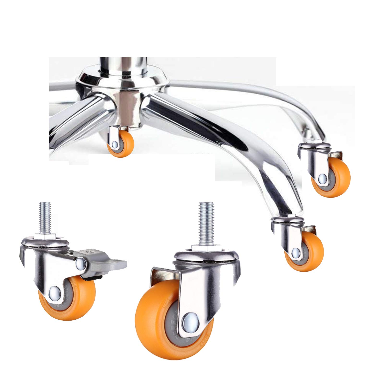 5 Pièces Roulette Charge Lourde,roulettes Pivotantes avec Tige Filetée,Petites roulettes pour Meubles,avec Frein,M6/M8/M10,Capacité de Charge 30 KG par roulettes