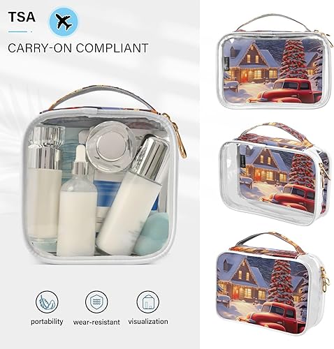 Miniatura 5 de Christmas Village - Neceser transparente para viajar, paquete de 2 bolsas de cosméticos de maquillaje con cremallera, bolsa de viaje para artículos