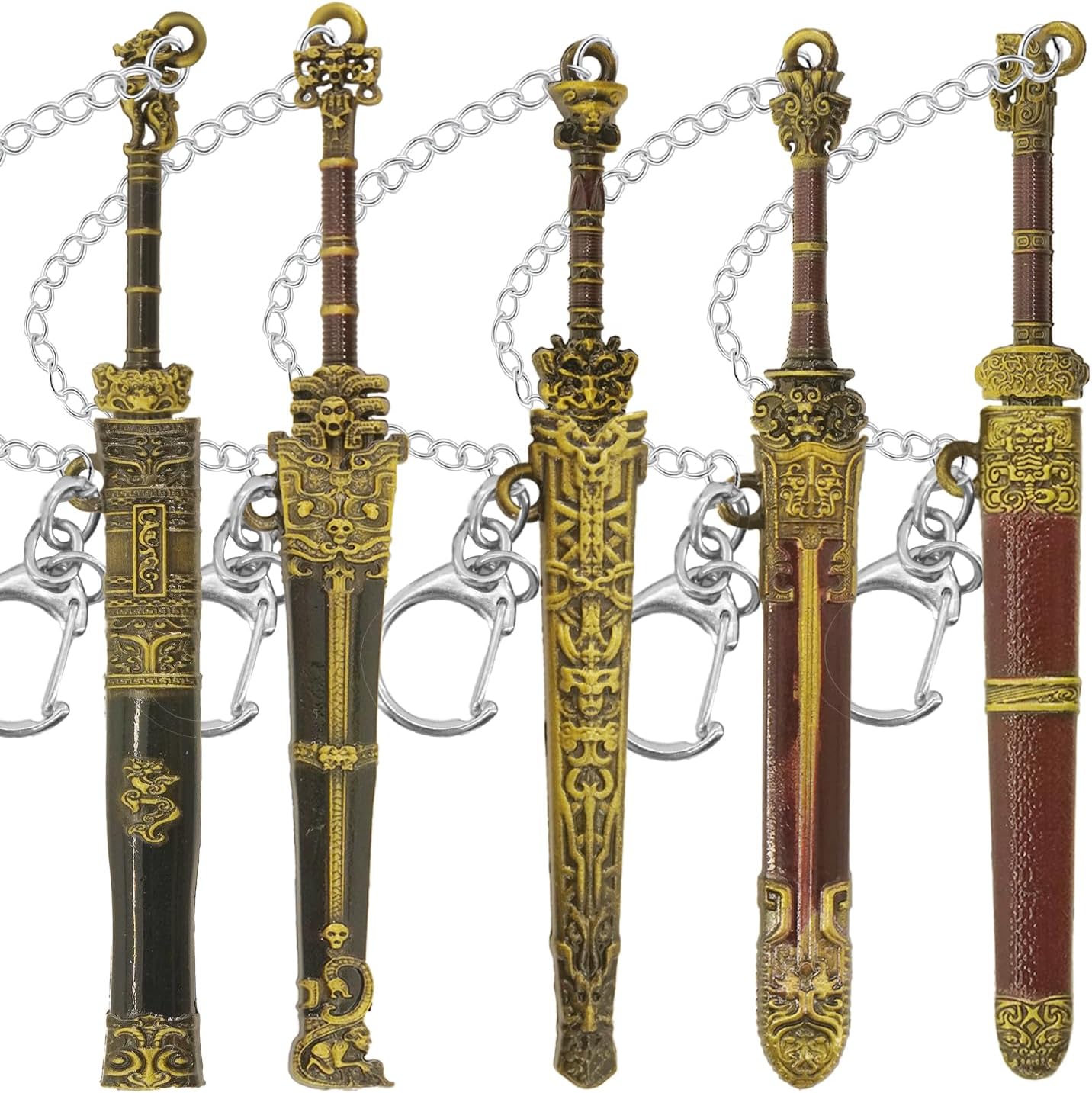 5pcs Metal Sword Bookmark with Scabbard,Mini Sword Suitable for Reading,Sword Keychain,These Vintage Chinese Swords Make Unique Gifts for Book-Loving Gentlemen.