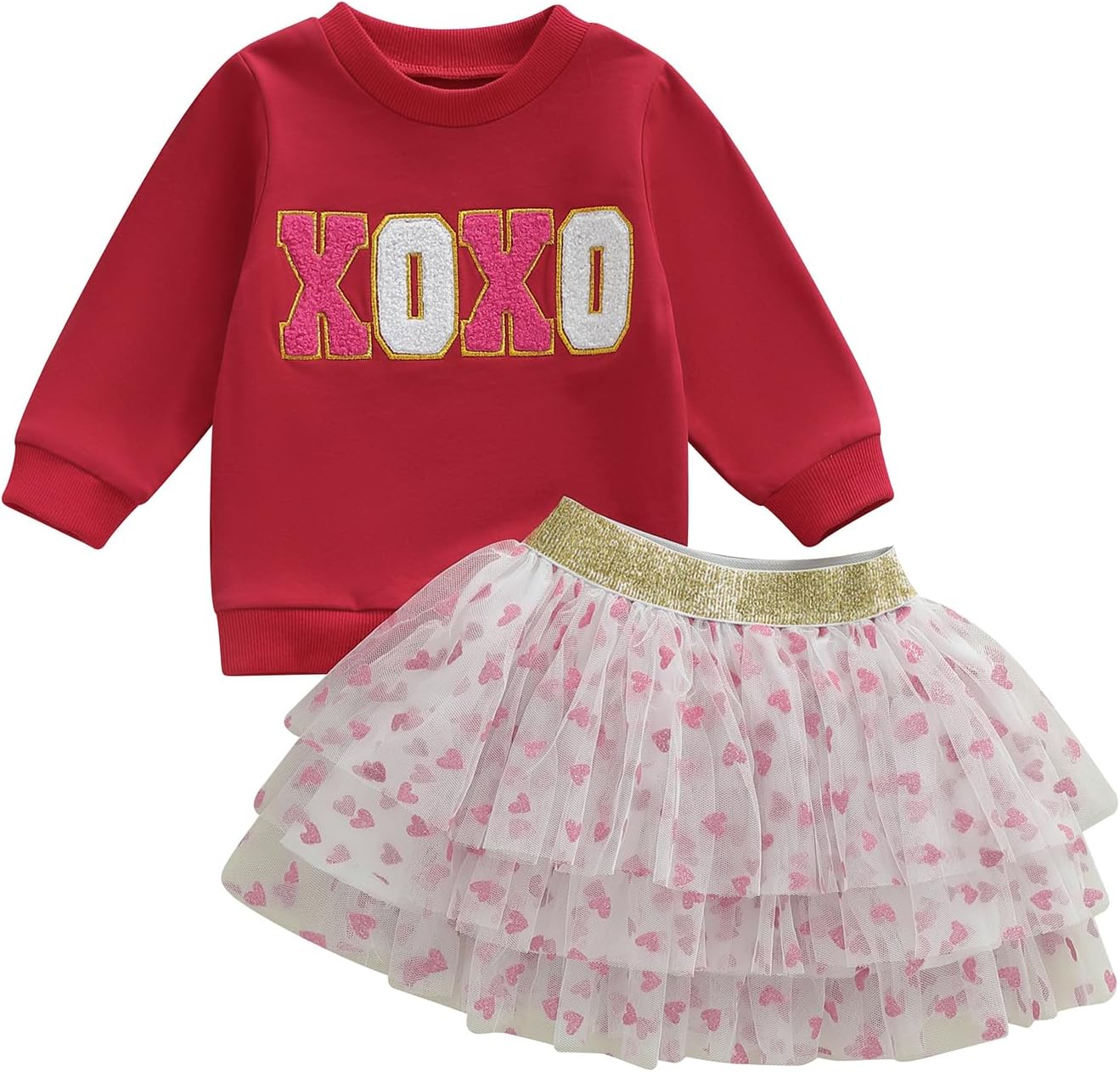 WZTYYDS Toddler Baby Girls Valentines Outfits Letter Embroidery Long Sleeve Sweatshirt Tops Tutu Skirt Set Spring Clothes