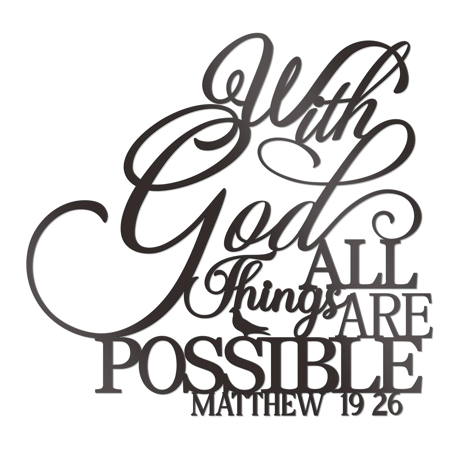 KOYILTD With God All Things Are Possible Sign Metal Wall Decor Black Religious Wall Scripture Large Christian Wall Art Bible Verses Wall Decor for Living Room Kitchen (12.3x11.8 in)