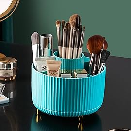 fanado 360 Rotate Makeup Brush Holder Organizer, Makeup Organizers Countertop, Makeup organization and Skincare Storage with Gift Box Packing for Vanity, Desktop, Bathroom (Blue)