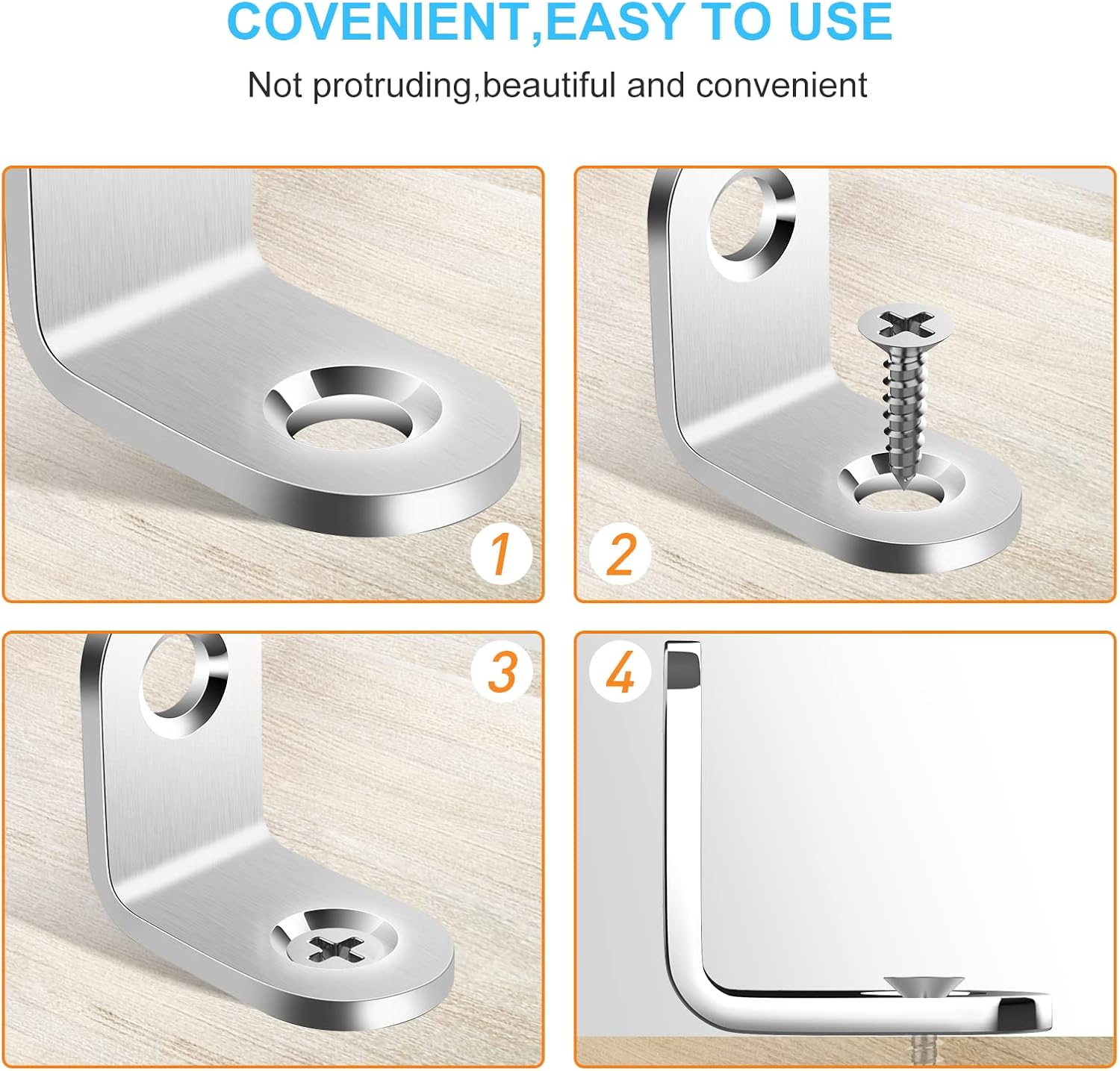 Beesini 50PCS L Brackets Corner Brace, Heavy Duty Small Brackets, Stainless Steel Right Angle Brackets, 90 Degree Bracket for Wood Shelves Dressers Chairs with 100PCS Screws(0.79 x 0.79 inch), White