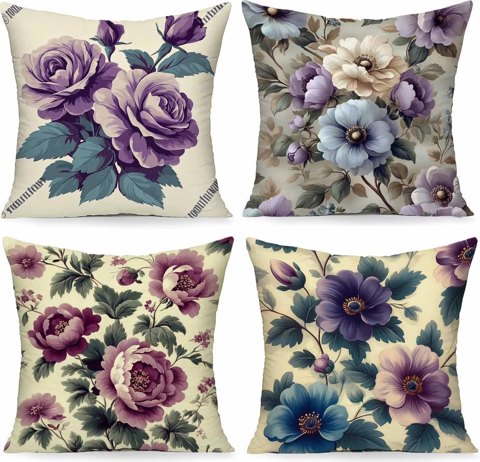 Taie oreiller motifs fleur rose housse coussin 55x55cm extérieur imperméable canapé