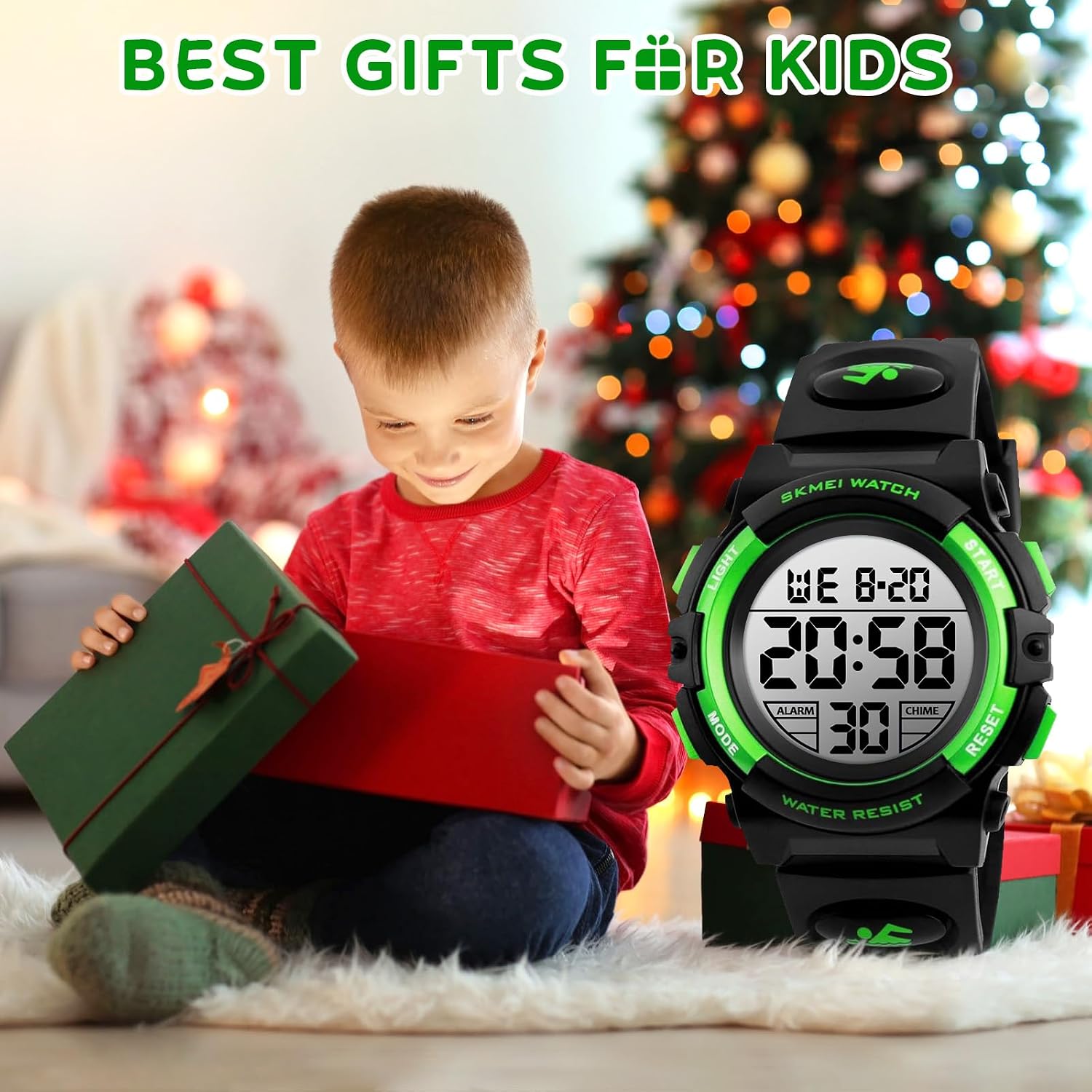 Dayllon Kids Digital Watch Boys Outdoor Sports 50M Waterproof Girls Watches Alarm Clock 12/24 H Stopwatch Calendar for Ages 3-15 Boy Girl Wristwatch Kids Gift,Green XS