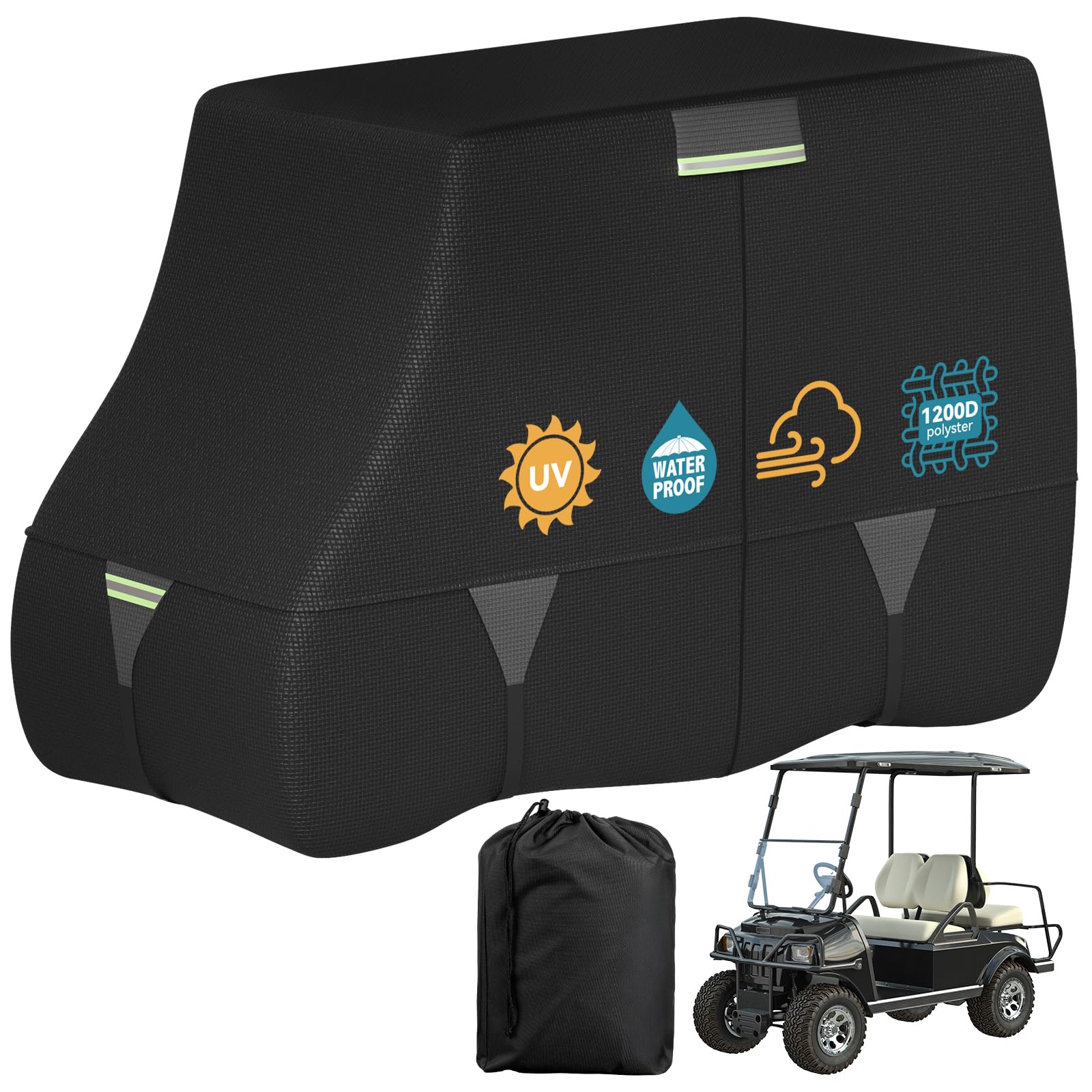Tuszom 100% Waterproof 1200D Solution-Dyed Golf Cart Cover Universal Fit Yamaha,Honda,Club Car,EZGO and Most Brand Golf Cart for 2/2+2/4/4+2/6 Seats